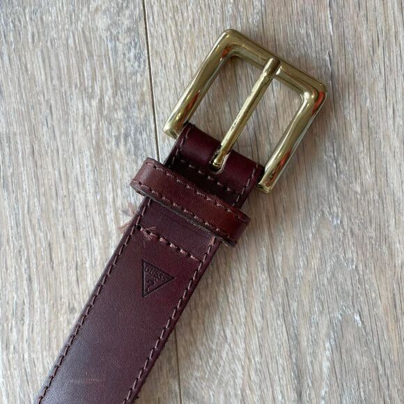Guess Women's Medium Chocolate Brown & Gold Leather Belt Vintage 90's Equestrian - Picture 3 of 7